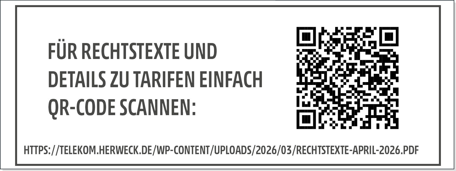 QR-Code zum Scannen für Rechtstexte und Tarifdetails der Telekom Herweck